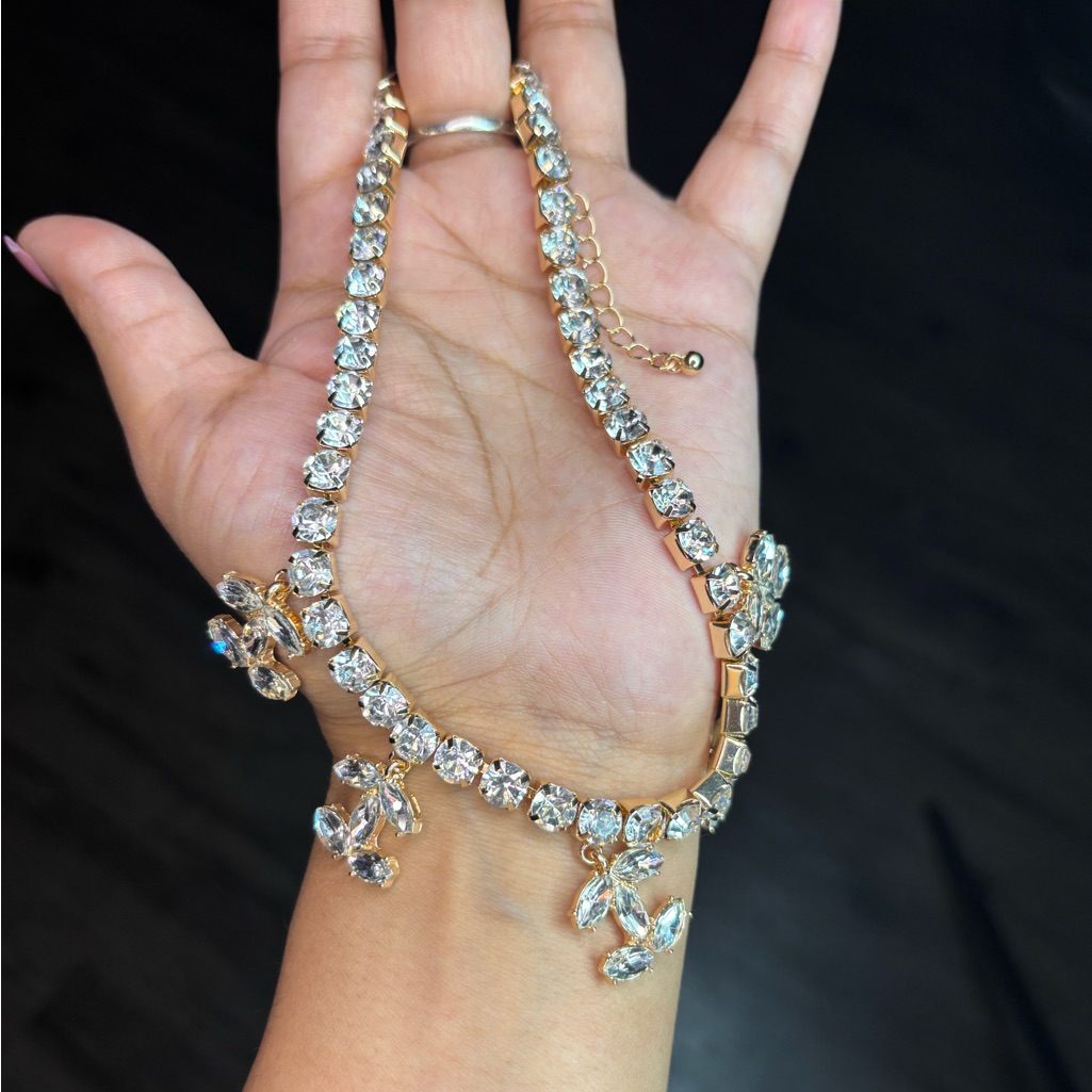Gold Crystal Zirconia Drop Choker Clear Sparkling Stones New! Adjustable!